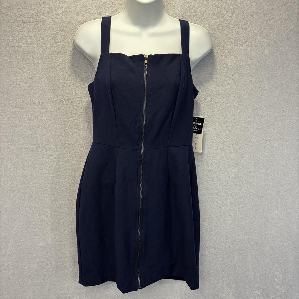 NWT Kingston Grey Macy's Zip Up Mini Dress Womens Medium Blue Overall Adjustable